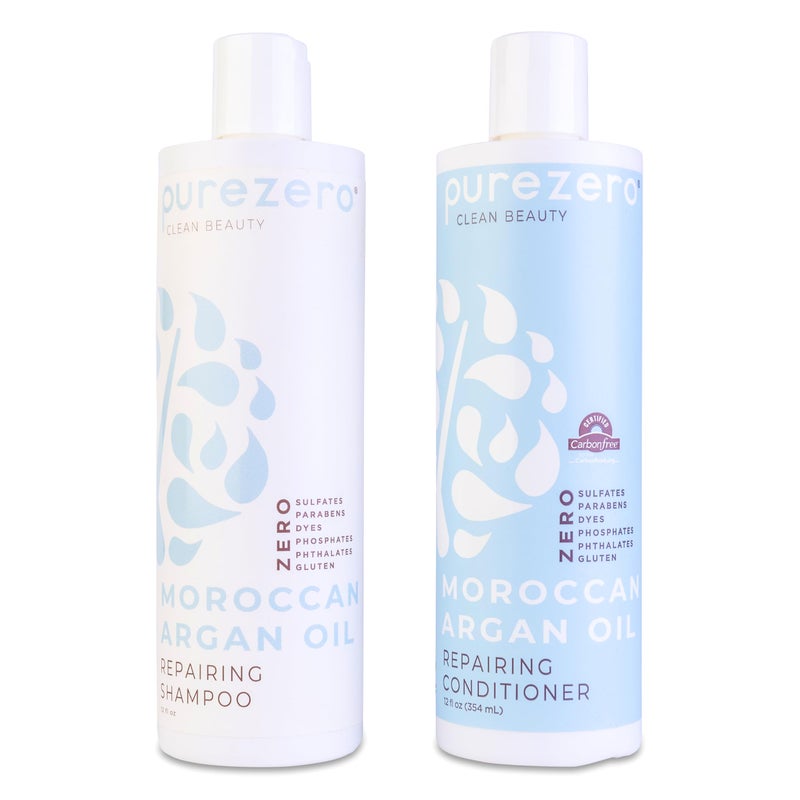 Purezero Moroccan Argan Oil Shampoo & Conditioner set - Repair Damaged Hair - Fight Dandruff & Frizz - Zero Sulfates, Parabens, Dyes, Gluten - 100% Vegan & Cruelty Free - Great For Color Treated Hair - Image 1