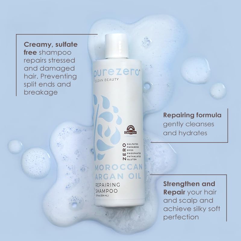 Purezero Moroccan Argan Oil Shampoo & Conditioner set - Repair Damaged Hair - Fight Dandruff & Frizz - Zero Sulfates, Parabens, Dyes, Gluten - 100% Vegan & Cruelty Free - Great For Color Treated Hair - Image 2