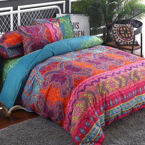 WONGS BEDDING WONGS BEDDING Bohemian Comforter Set Queen Ultra Soft Microfiber Reversible Boho Alternative Comforter Set  3 Pieces 1 Solid Comforter  2 Pillowcases Bedding Duvet Set for Queen Bed 