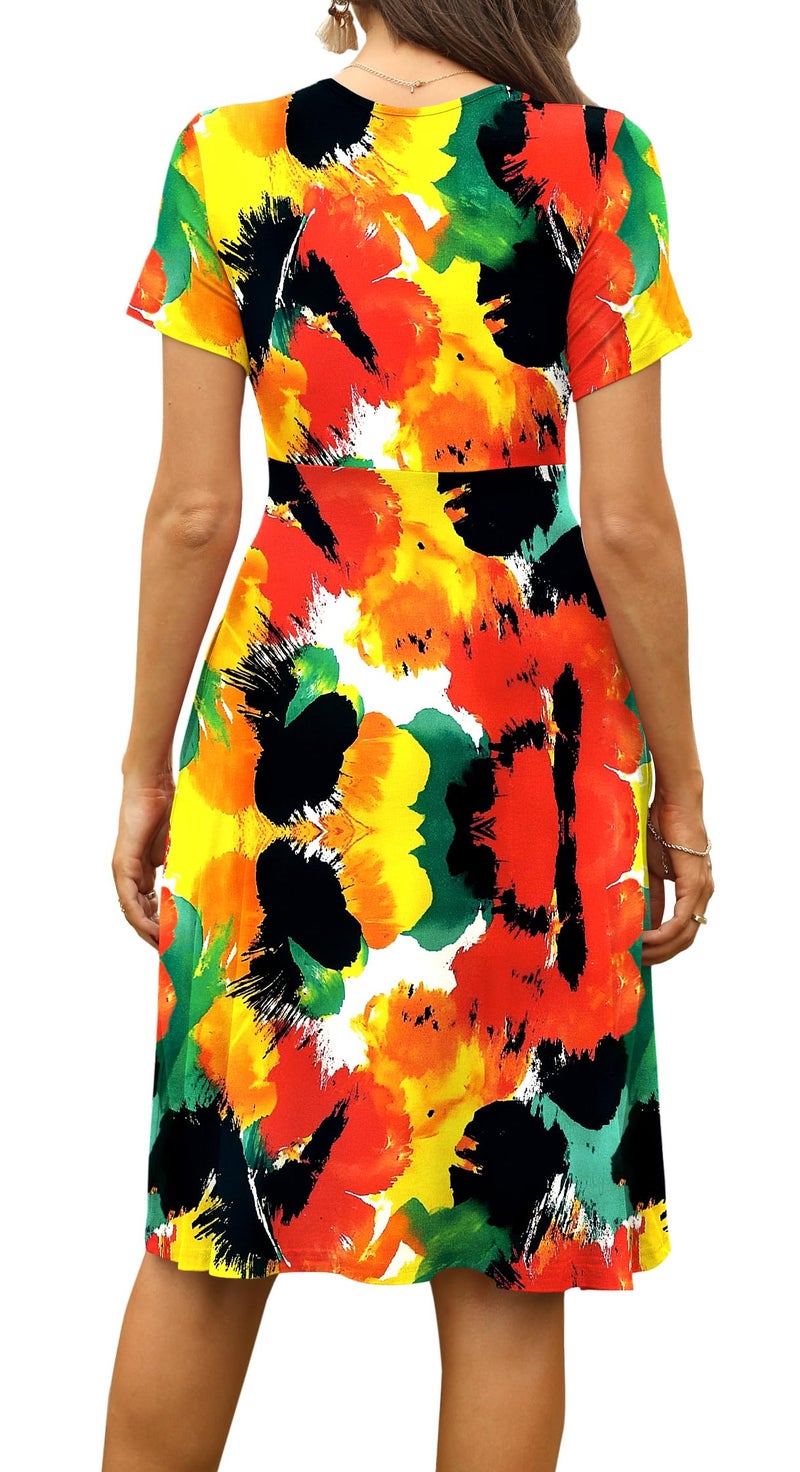 WEACZZY Summer Dress for Women Casual Short Sleeve Black Dresses Wrap V-Neck Party Dress with Pockets,Abstract Flowers,M - Image 4