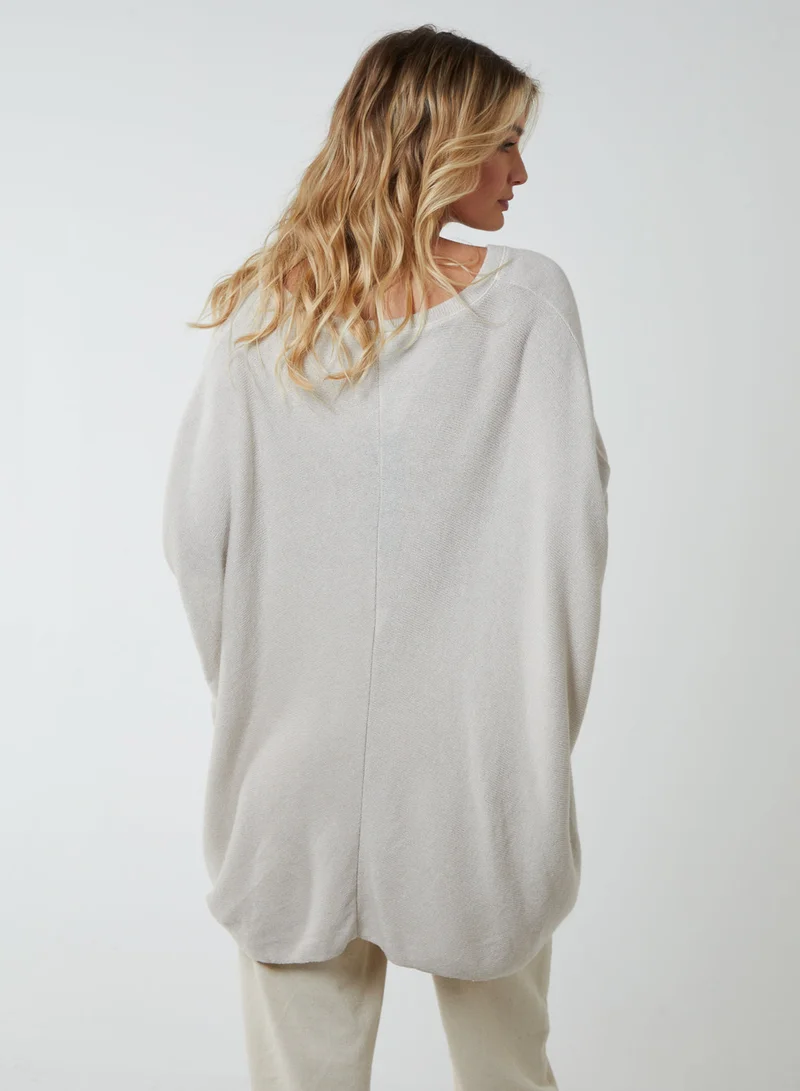 Blue Vanilla V Neck Front Cut And Sew Soft Knit Jumper