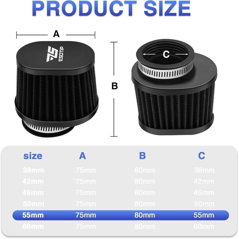 ZSDTRP 2PCS Universal Motorcycle Air Filter 55MM - Image 2