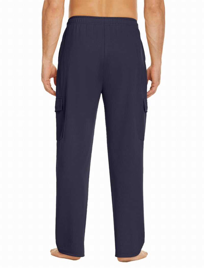 Deyeek Men's Cargo Sweatpants with Pockets Baggy Sweat Pants for Mens Straight Leg Jogger Sweatpants Cotton Lounge Pants Navy Blue - Image 2