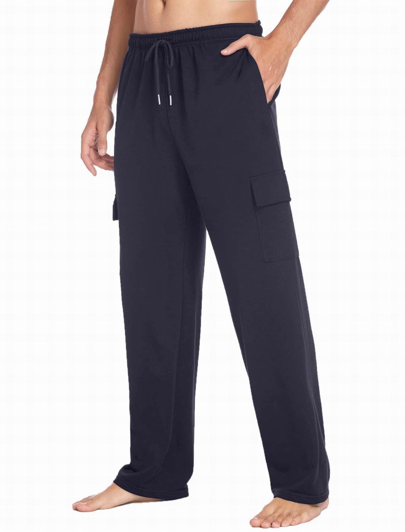 Deyeek Men's Cargo Sweatpants with Pockets Baggy Sweat Pants for Mens Straight Leg Jogger Sweatpants Cotton Lounge Pants Navy Blue - Image 4