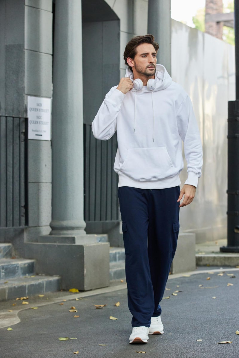 Deyeek Men's Cargo Sweatpants with Pockets Baggy Sweat Pants for Mens Straight Leg Jogger Sweatpants Cotton Lounge Pants Navy Blue - Image 5
