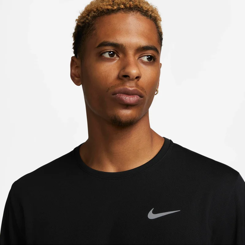 Nike Black Men's Miler Dri-FIT UV Running Top for Men | Best Price UAE