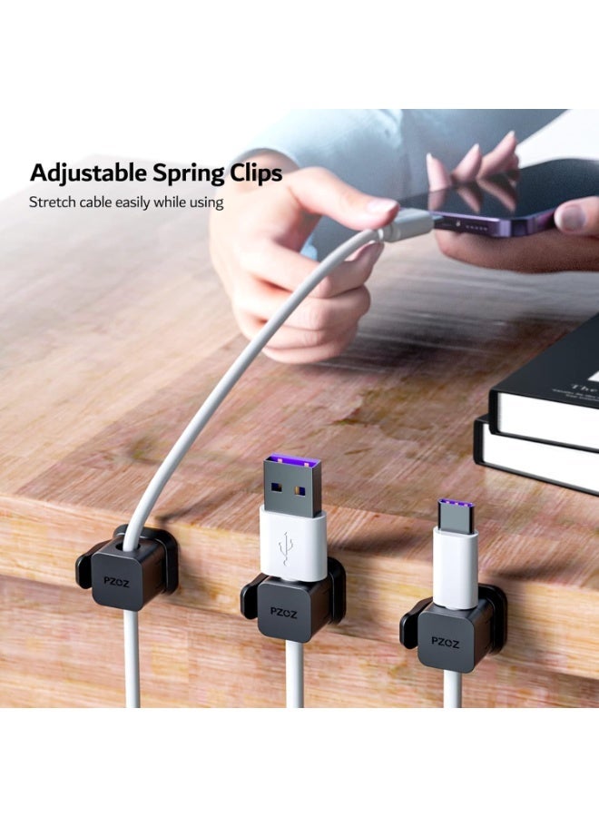 PZOZ 6 Pack Cable Organizer, Cable Management Clips, Adhesive Cord Organizer for Home and Office Wall Desk Nightstand, Useful for USB Charger Cables, TV Cables, PC Desktop Accessories (Black) - Image 2