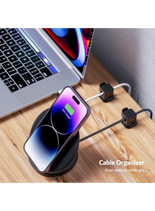 PZOZ 6 Pack Cable Organizer, Cable Management Clips, Adhesive Cord Organizer for Home and Office Wall Desk Nightstand, Useful for USB Charger Cables, TV Cables, PC Desktop Accessories (Black) - Image 3