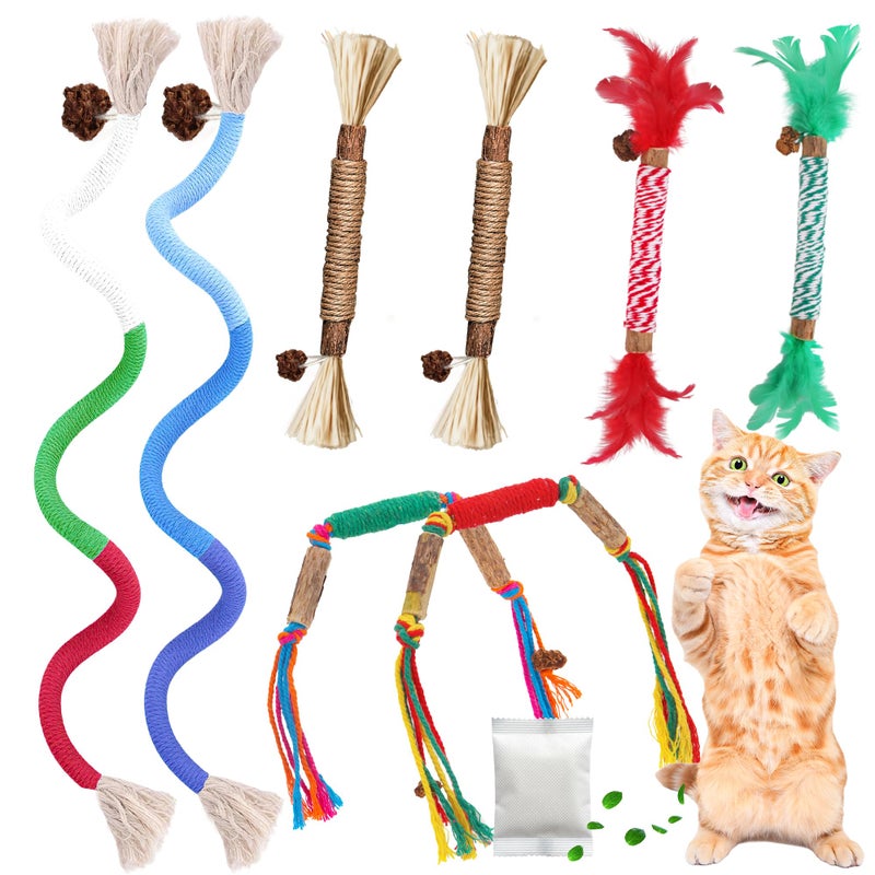 GBSYU Silvervine Sticks for Cats & Cat Chew Rope Toy with Refillable Natural Catnip Bag for Teeth Cleaning, Interactive Cat Catnip Toys for Indoor Cats, Kitten Teething Toys for All Breeds (8Pcs) - Image 1