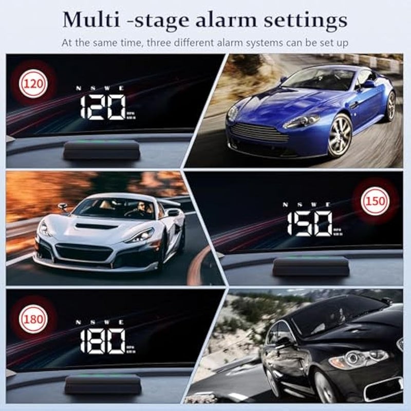 أنكوفو شاشة عرض امامية للسيارات، عداد سرعة للسيارة M2S (ابيض)، عداد سرعة رقمي للسيارة مع منبه للسرعة الزائدة، ضبط تلقائي للسطوع، خط LED كبير، التوصيل والتشغيل، عداد سرعة مناسب لجميع السيارات - Image 4
