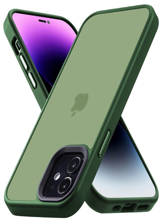 جراب Yriklso لهاتف iPhone 12، مقاوم للصدمات لهاتف iPhone 12 Pro، حماية من السقوط بمعايير عسكرية، غطاء خلفي صلب رفيع وشفاف، لون أخضر غير لامع - Image 1