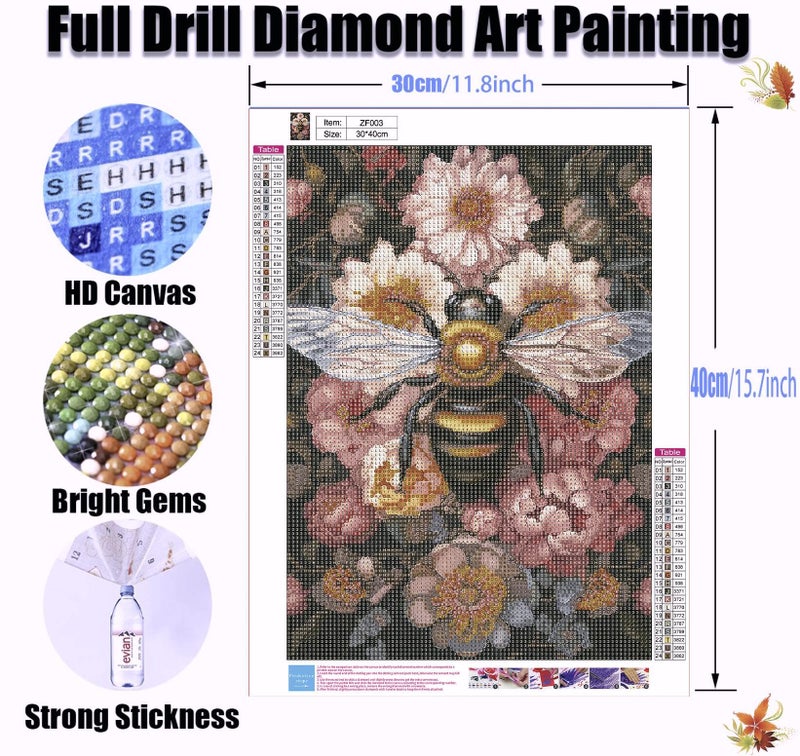 Legrace Bee Diamond Art Painting Kits for Adults - Full Drill Diamond Dots Paintings for Beginners, Flower Round 5D Paint with Diamonds Pictures Gem Art Painting Kits DIY Adult Crafts Kits 12x16inch - Image 4