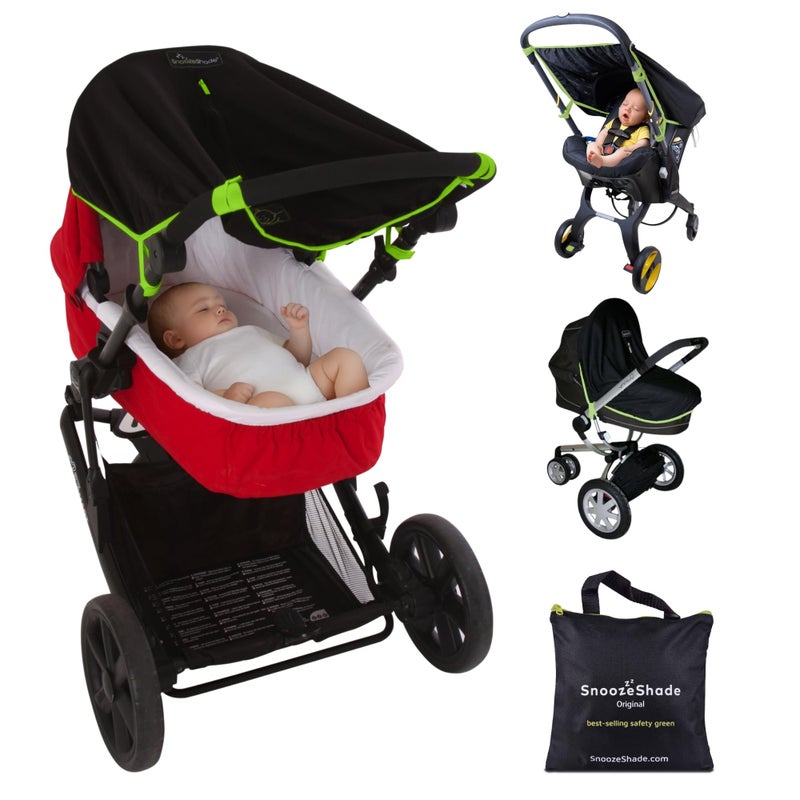 NatureBond SnoozeShade Original 0-6m Pram and Buggy Sun Shade Baby Sleep Aid with Safety Green Trim Blocks 99% UV UPF 50 Breathable Blackout Canopy for Carrycot and Pushchair - Image 1