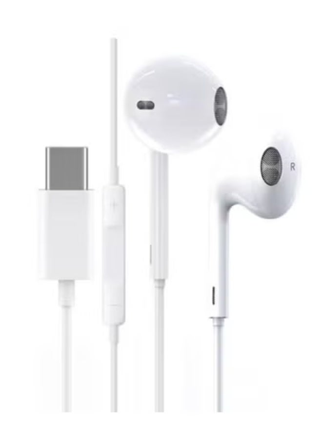 باور بلس سماعات أذن مع سماعات أذن سلكية USB C مع ميكروفون وتحكم في مستوى الصوت، سماعات داخل الأذن لهاتف iPhone 15 Pro Max وiPad Pro/Air وSamsung (أبيض) - Image 1