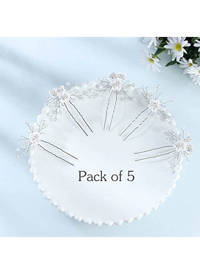 Unicra Flower Bride Wedding Hair Pins Silver Bridal Hair Pieces Rhinestone Hair Accessories Prom Hair Clips For Women And Girls ( Pack Of 5)  - Image 4