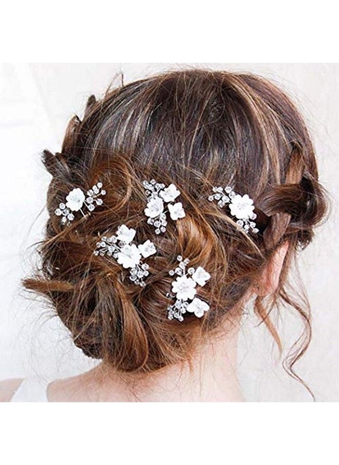 Unicra Flower Bride Wedding Hair Pins Silver Bridal Hair Pieces Rhinestone Hair Accessories Prom Hair Clips For Women And Girls ( Pack Of 5)  - Image 2