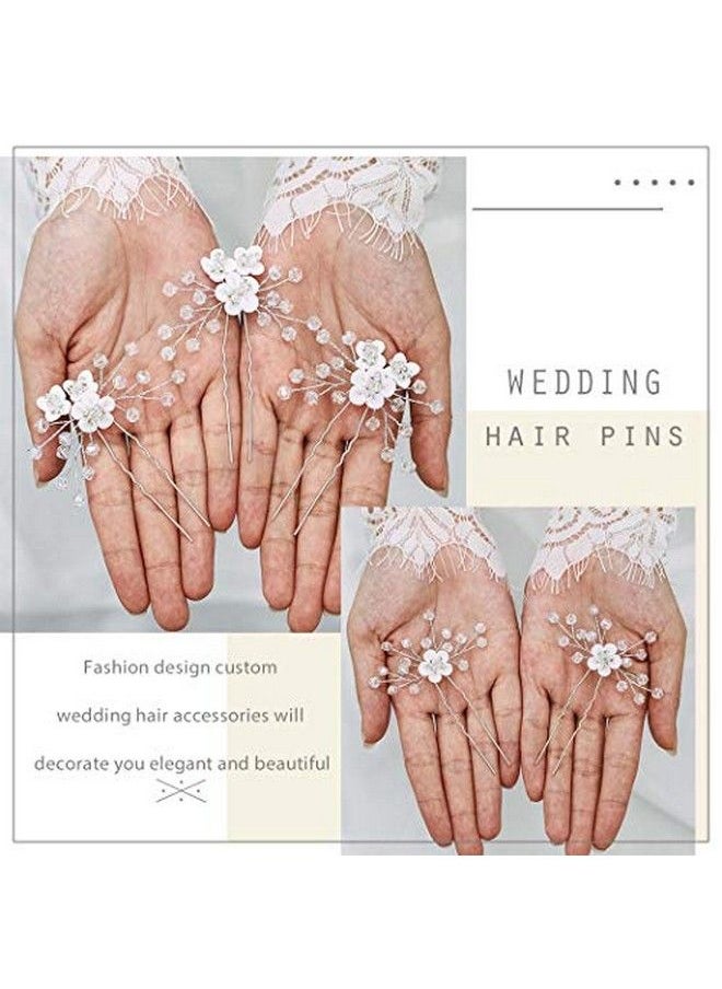 Unicra Flower Bride Wedding Hair Pins Silver Bridal Hair Pieces Rhinestone Hair Accessories Prom Hair Clips For Women And Girls ( Pack Of 5)  - Image 5