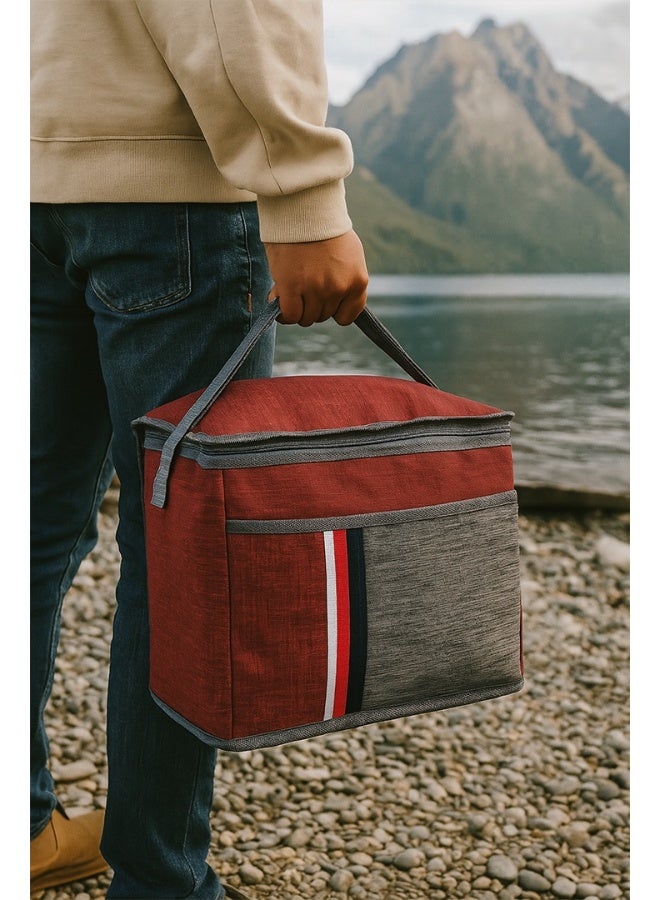 توشيونيكس حقيبة غداء معزولة كبيرة سعة 20 لترًا للمكتب والمدرسة والعمل والسفر والنزهات والتخييم - حقيبة بسحاب مزدوج للرجال والنساء والأطفال - قماش أكسفورد مقاوم للماء مع حزام ومقبض - تخزين حراري للطعام - مقاس 37 × 18 × 30 سم - Image 3