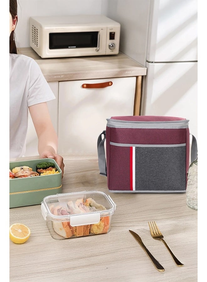 توشيونيكس حقيبة غداء معزولة كبيرة سعة 20 لترًا للمكتب والمدرسة والعمل والسفر والنزهات والتخييم - حقيبة بسحاب مزدوج للرجال والنساء والأطفال - قماش أكسفورد مقاوم للماء مع حزام ومقبض - تخزين حراري للطعام - مقاس 37 × 18 × 30 سم - Image 4