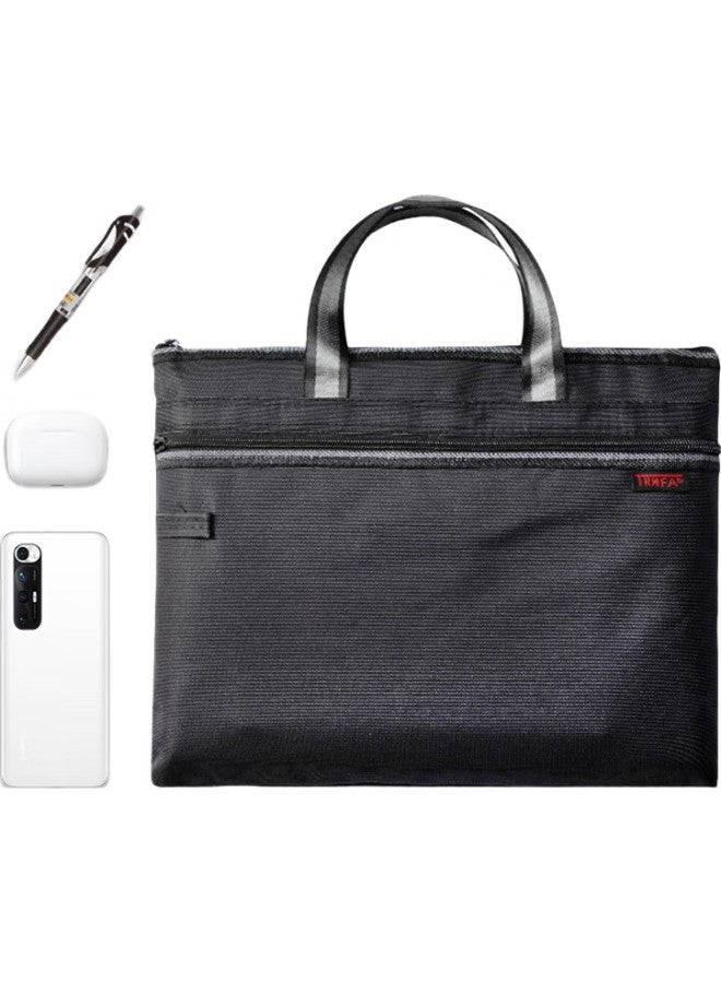 Trnfa Xianfa Trnfa Tn-4005 Black File Bag/Handheld Canvas Briefcase, Office Storage Item/Double-Layer Zipper Bag/Document Pen Holder, Conference And Training Bag - Image 1