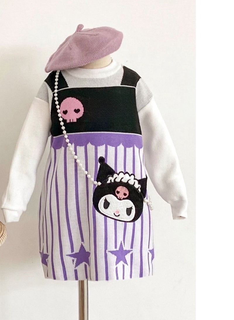 Girl's Stylish Cartoon Love Fake Two-Piece Sweater Knitted Dress - Image 2