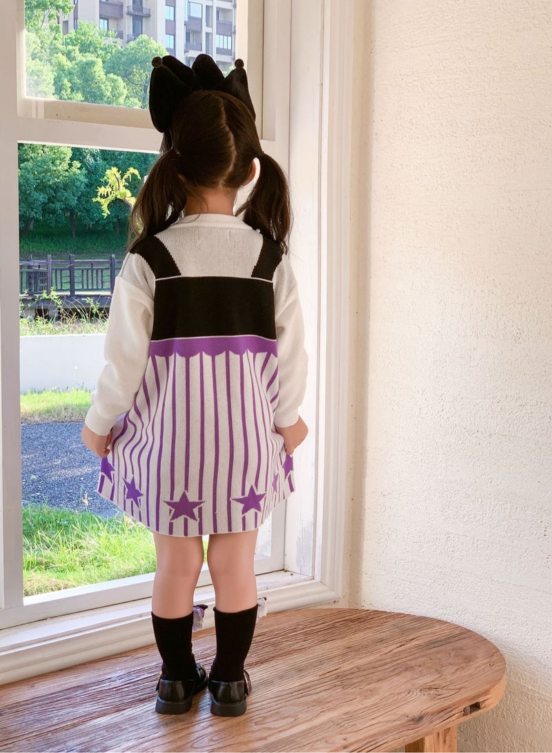 Girl's Stylish Cartoon Love Fake Two-Piece Sweater Knitted Dress - Image 3