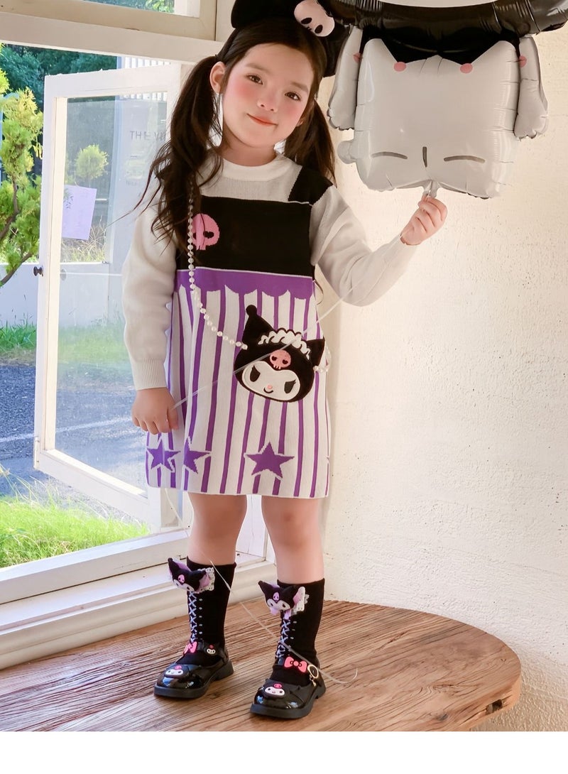 Girl's Stylish Cartoon Love Fake Two-Piece Sweater Knitted Dress - Image 5