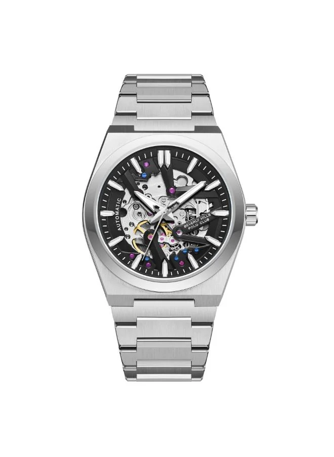 BEVERLY HILLS POLO CLUB BEVERLY HILLS POLO CLUB BP3731X.350 Men's Automatic Skeleton Display Watch & Metal Strap Silver