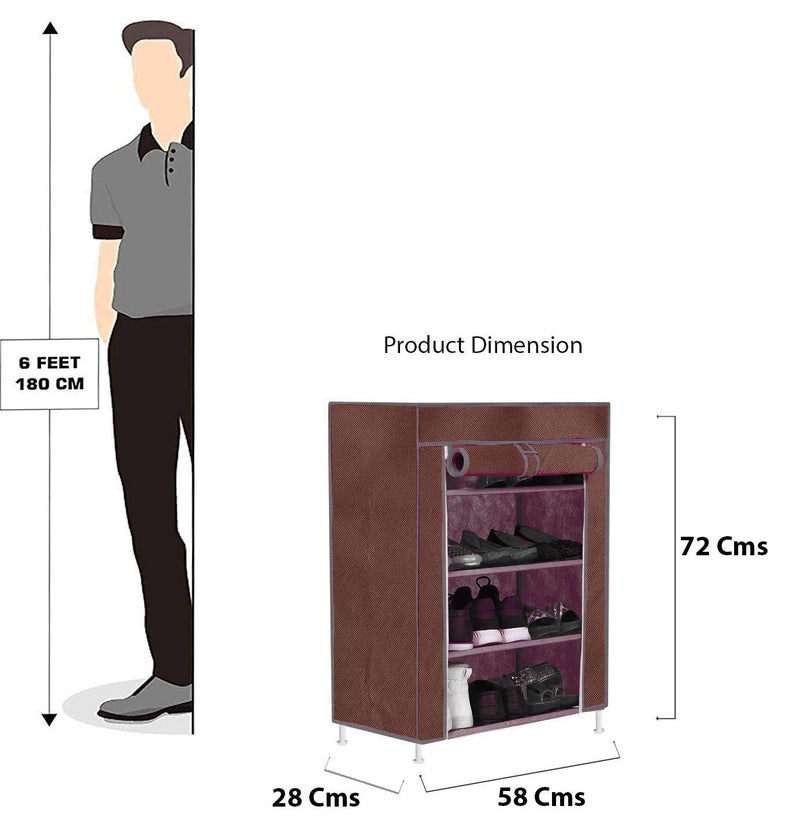FLIPZON Multipurpose 4-Tiers Shoe Rack with Dustproof Zip Cover, Multiuse Wide Space Storage Rack made by Non Woven Fabric for footwear, Toys, clothes (4 Shelves) (Brown) - Image 2