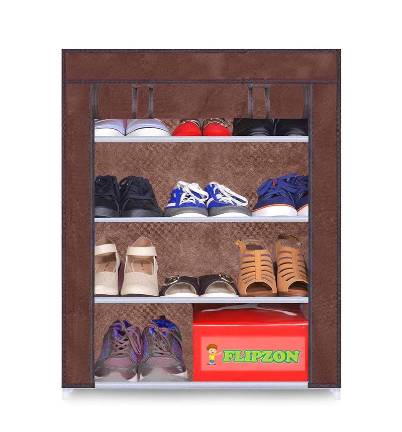 FLIPZON Multipurpose 4-Tiers Shoe Rack with Dustproof Zip Cover, Multiuse Wide Space Storage Rack made by Non Woven Fabric for footwear, Toys, clothes (4 Shelves) (Brown) - Image 4