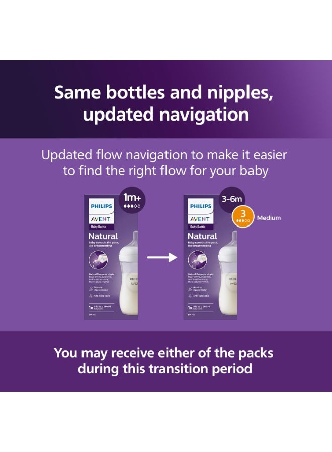 Avent Philips Avent Natural Baby Bottle – 9oz (260ml), 4-Pack, Natural Response, Clear, SCY903/04 - Image 3