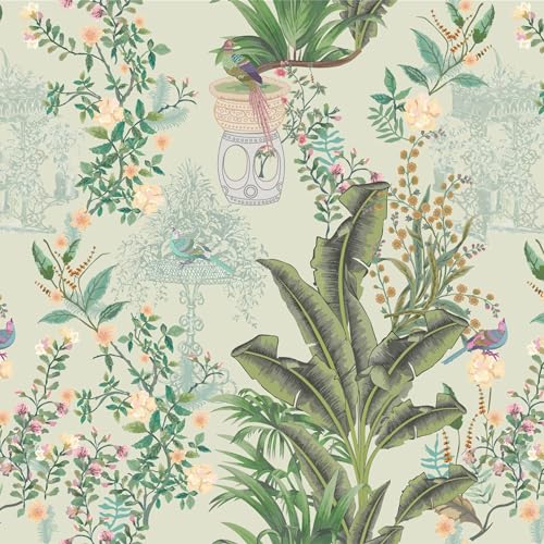 PAPER PLANE DESIGN Indian Ethnic Traditional Vintage Decorative Garden Wallpaper Mural for Living Room (8 FEET X 10 FEET, SELF Adhesive Vinyl) - Image 1
