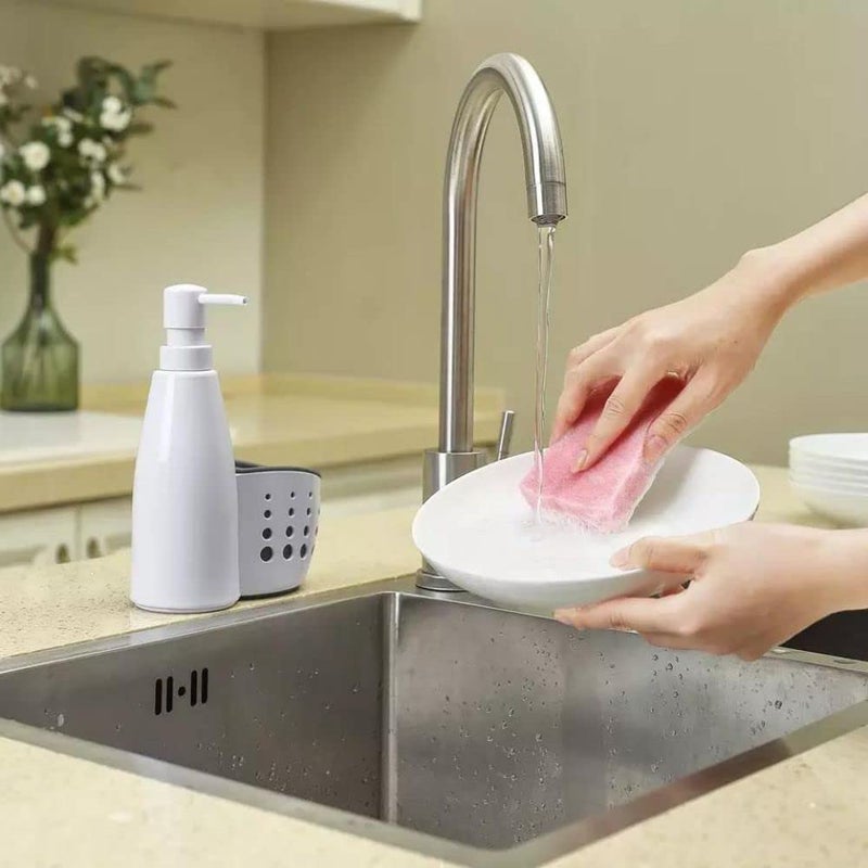 YUGMI SHOP Kitchen Sink Organizer Plastic Dish Washing Organiser Kitchen Bathroom Dishwasher Liquid Bottles Soap Liquid Dispenser Sponge Holder Soap Dispenser for Sink Kitchen Organiser - Image 4