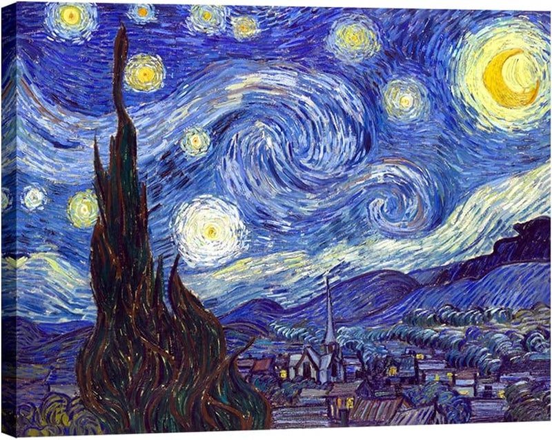 Pyradecor Large Starry Night Van Gogh Oil Paintings Reproduction Canvas Prints Abstract Landscape Pictures Canvas Wall Art for Home Office Bedroom Decorations AH1086-5070 - Image 1