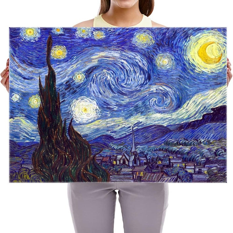 Pyradecor Large Starry Night Van Gogh Oil Paintings Reproduction Canvas Prints Abstract Landscape Pictures Canvas Wall Art for Home Office Bedroom Decorations AH1086-5070 - Image 5