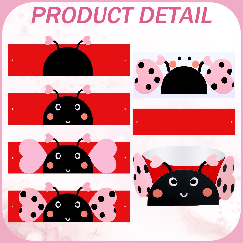Jenaai 36 Pcs Valentine Love Bug Crown Crafts DIY Valentines Paper Crown Hats Making Kits DIY Classroom Activities for Valentine's Day Decor Event Theme Party Decorations - Image 3