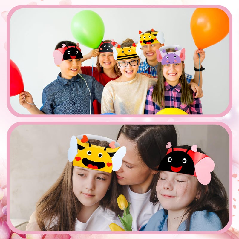 Jenaai 36 Pcs Valentine Love Bug Crown Crafts DIY Valentines Paper Crown Hats Making Kits DIY Classroom Activities for Valentine's Day Decor Event Theme Party Decorations - Image 4