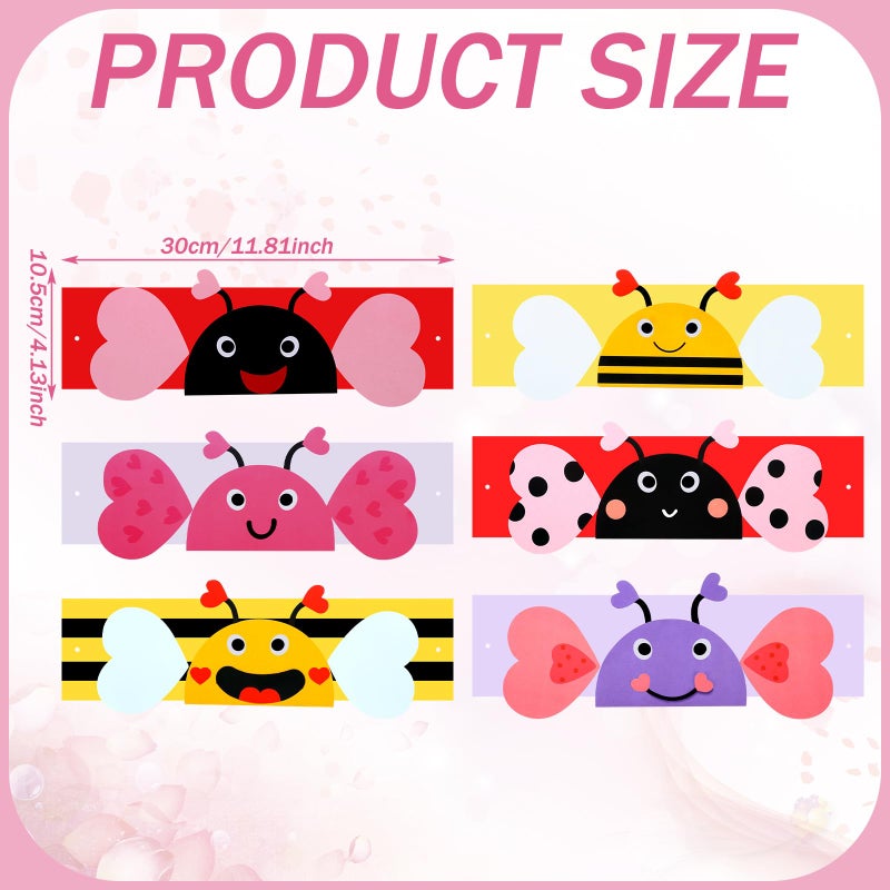 Jenaai 36 Pcs Valentine Love Bug Crown Crafts DIY Valentines Paper Crown Hats Making Kits DIY Classroom Activities for Valentine's Day Decor Event Theme Party Decorations - Image 2