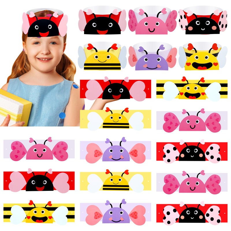 Jenaai 36 Pcs Valentine Love Bug Crown Crafts DIY Valentines Paper Crown Hats Making Kits DIY Classroom Activities for Valentine's Day Decor Event Theme Party Decorations - Image 1