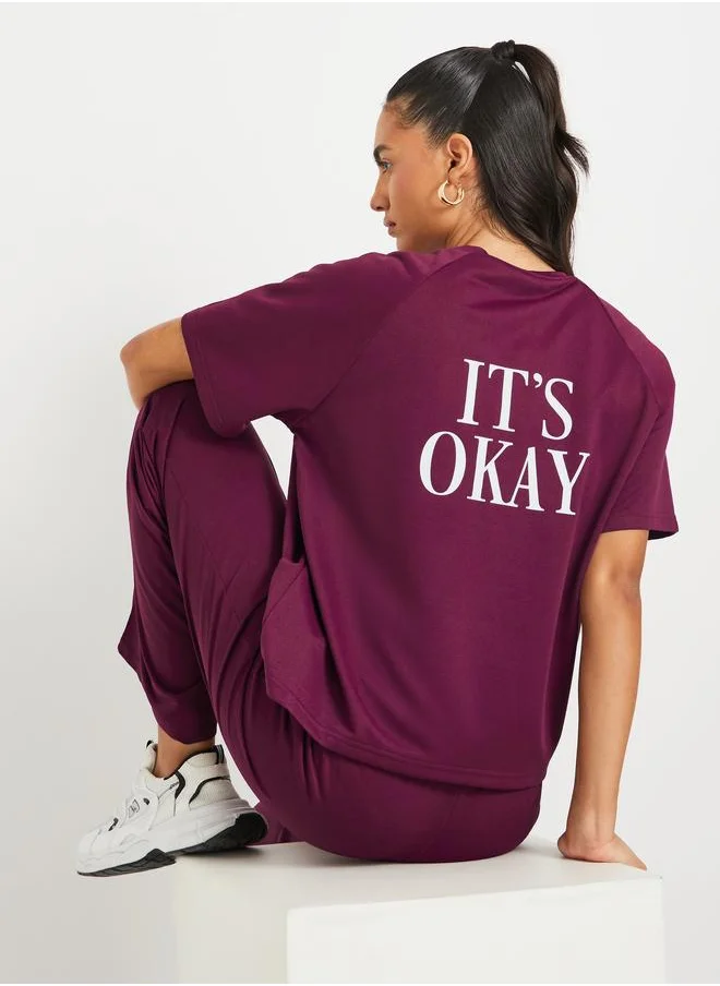 تايك تو Take Two Slogan Back Print Raglan Sleeves T-Shirt and Pants Co-Ords