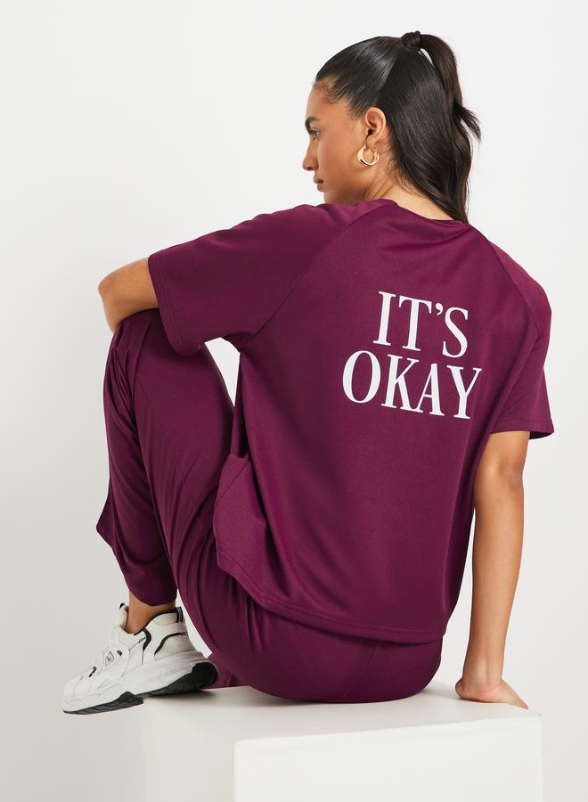 Take Two Take Two Slogan Back Print Raglan Sleeves T-Shirt and Pants Co-Ords  - Image 2