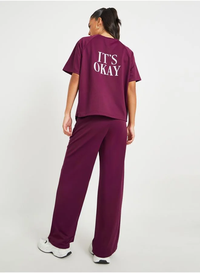 تايك تو Take Two Slogan Back Print Raglan Sleeves T-Shirt and Pants Co-Ords