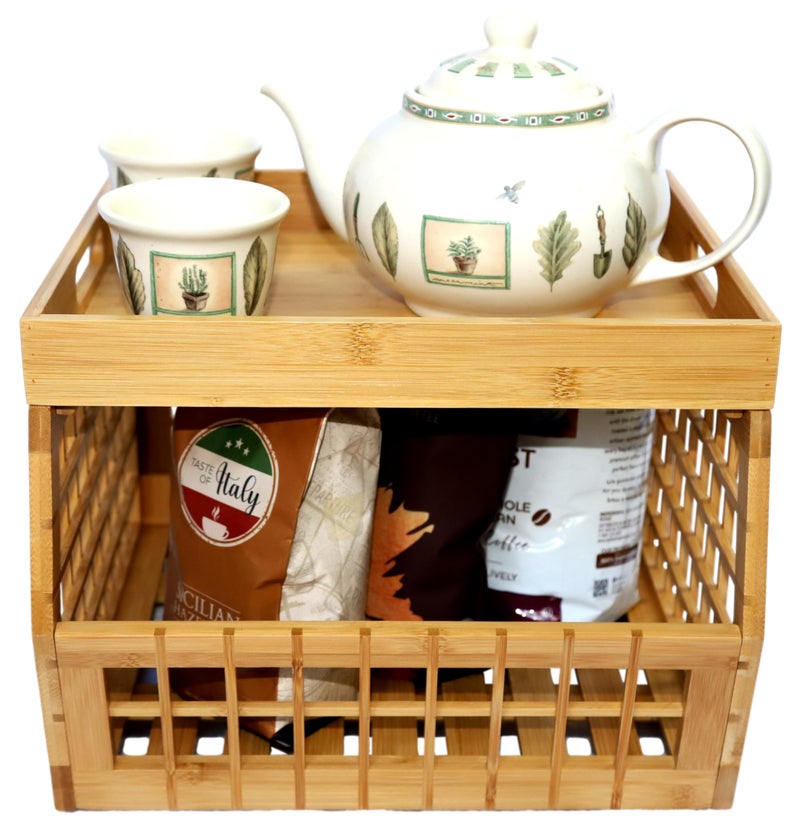 altCooking Hub Bamboo Storage Bin - Multipurpose, Stackable Open Front Storage Bin with Bamboo Serving Tray Lid for Kitchen & Pantry - Stylish Lattice Design - Image 2