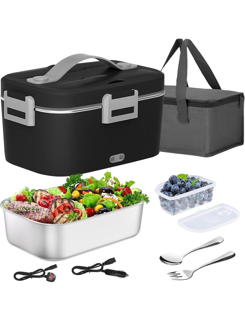 Uwals Portable Electric Lunch Box with Thermal Bag 1.8L (75W/12V/24V/220V), Portable Electronic Thermal Lunch Box in Stainless Steel, Office and Car, Black - Image 1