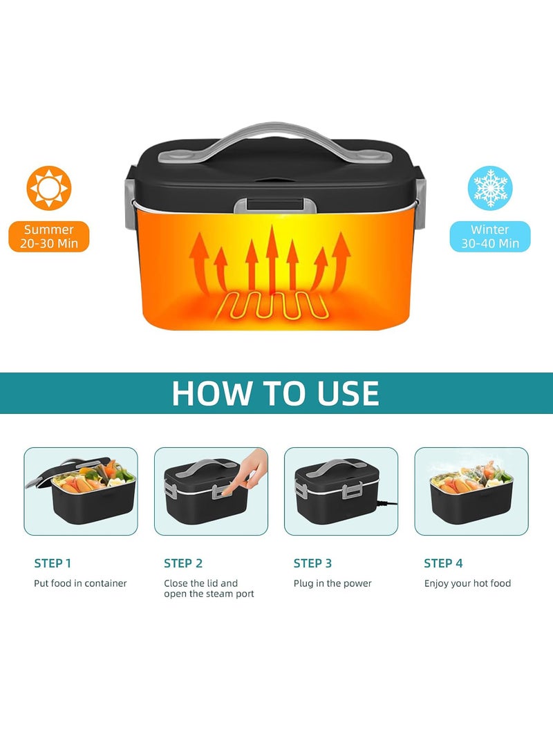 Uwals Portable Electric Lunch Box with Thermal Bag 1.8L (75W/12V/24V/220V), Portable Electronic Thermal Lunch Box in Stainless Steel, Office and Car, Black - Image 2