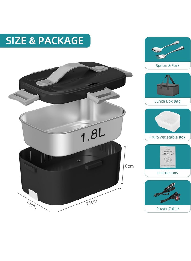 Uwals Portable Electric Lunch Box with Thermal Bag 1.8L (75W/12V/24V/220V), Portable Electronic Thermal Lunch Box in Stainless Steel, Office and Car, Black - Image 5