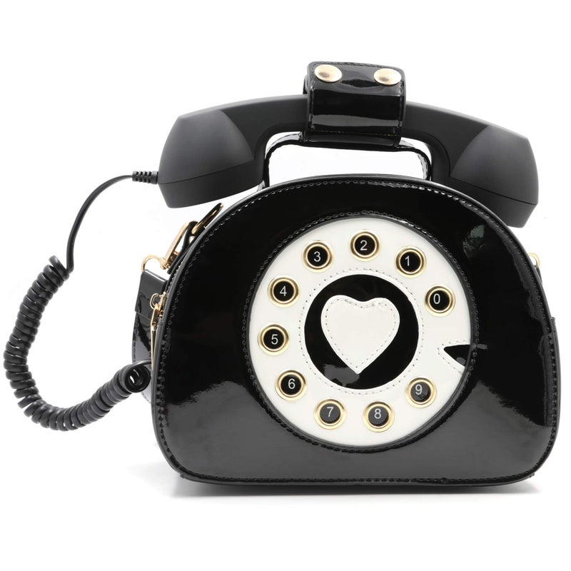 QiMing Retro dial telephone Crossbody Shoulder Bag,Pu Movable microphone Purse for Women(Black) - Image 1