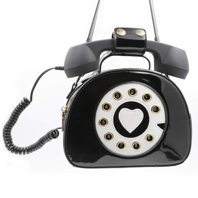 QiMing Retro dial telephone Crossbody Shoulder Bag,Pu Movable microphone Purse for Women(Black) - Image 5