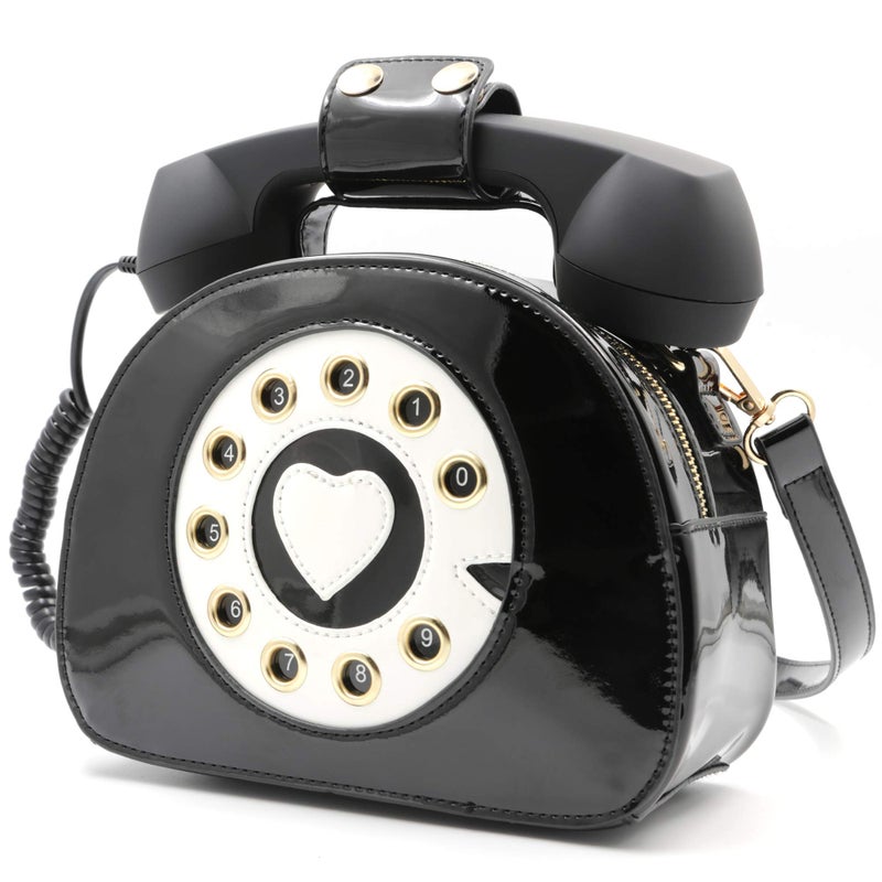 QiMing Retro dial telephone Crossbody Shoulder Bag,Pu Movable microphone Purse for Women(Black) - Image 2