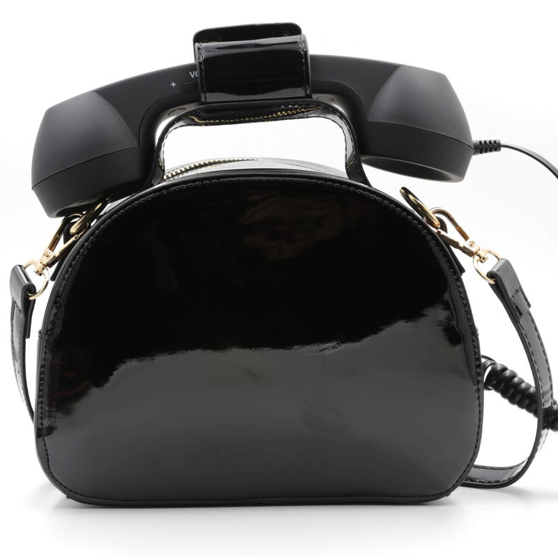QiMing Retro dial telephone Crossbody Shoulder Bag,Pu Movable microphone Purse for Women(Black) - Image 4